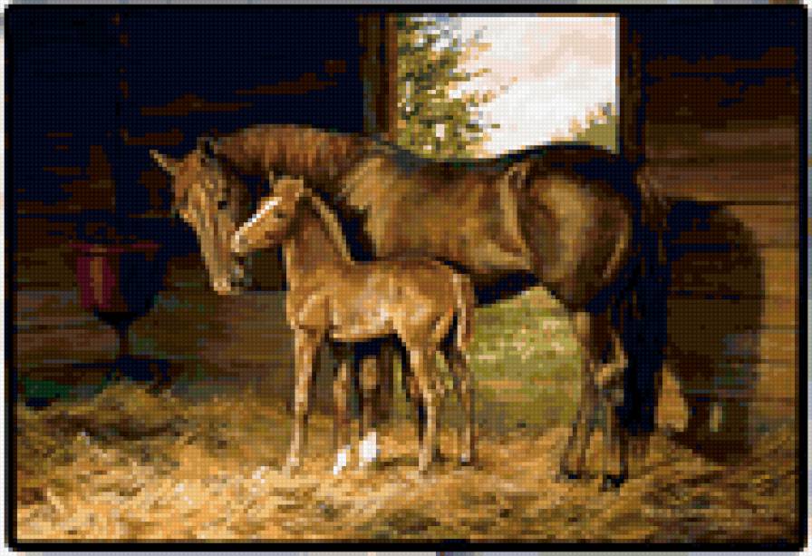 0078 - картина, животные, лошадь, кони, жеребенок, красота, природа - предпросмотр