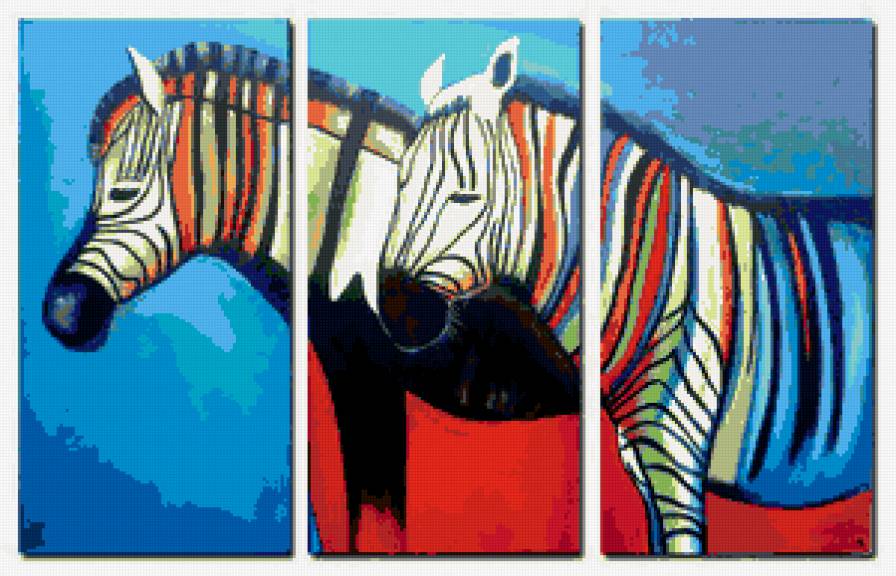 Триптих зебры - животные - предпросмотр