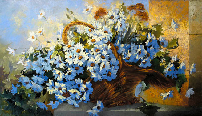 голубые цветы в корзинке - оригинал