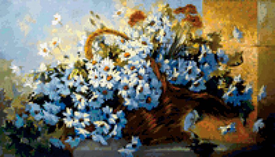 голубые цветы в корзинке - предпросмотр