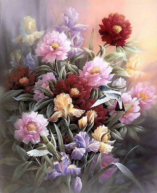 букет цветов - китайская живопись - оригинал