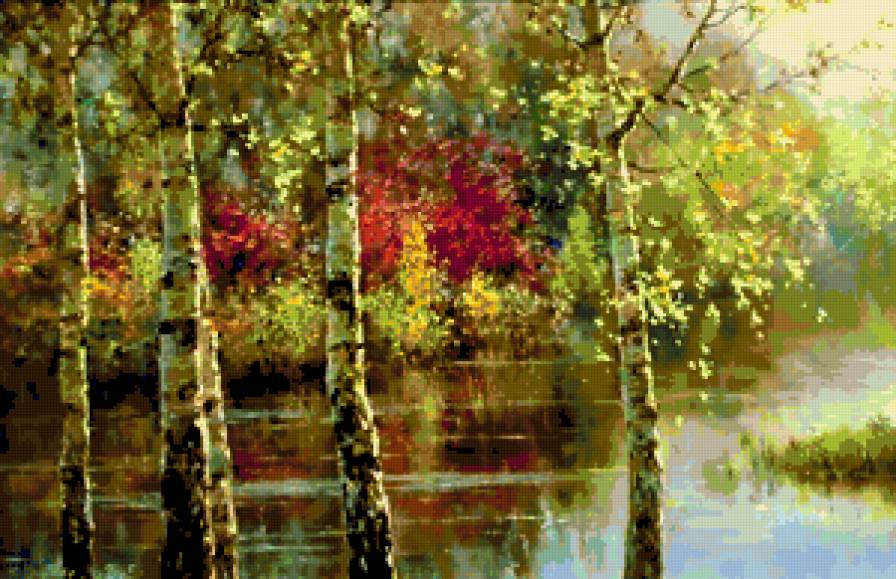 осень на воде - осень, природа, березки, вода, солнечный день, пейзаж - предпросмотр