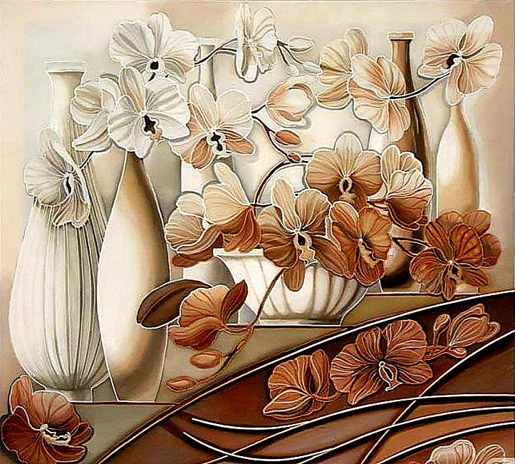 Орхидеи - вазы, орхидеи, цветы, керамика - оригинал