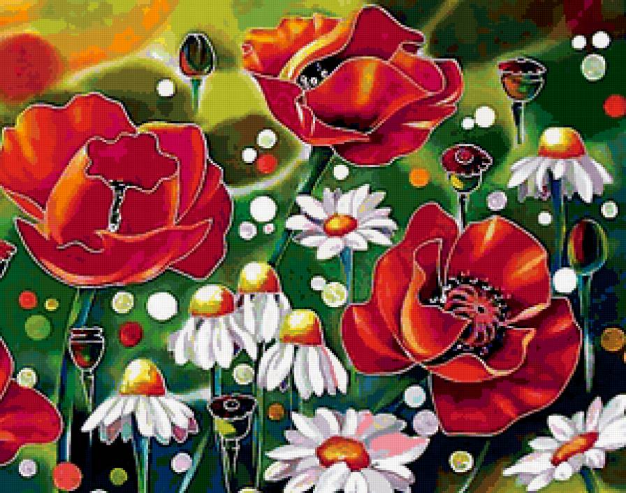 Маки и ромашки - маки, цветы, ромашки - предпросмотр