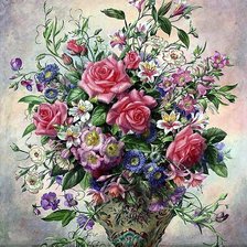 Оригинал схемы вышивки «букет цветов в вазе» (№301849)