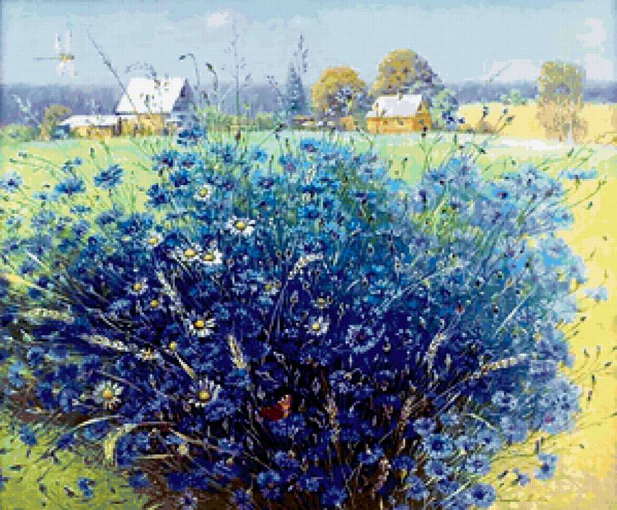 природа - деревенька, лето, васильки - предпросмотр