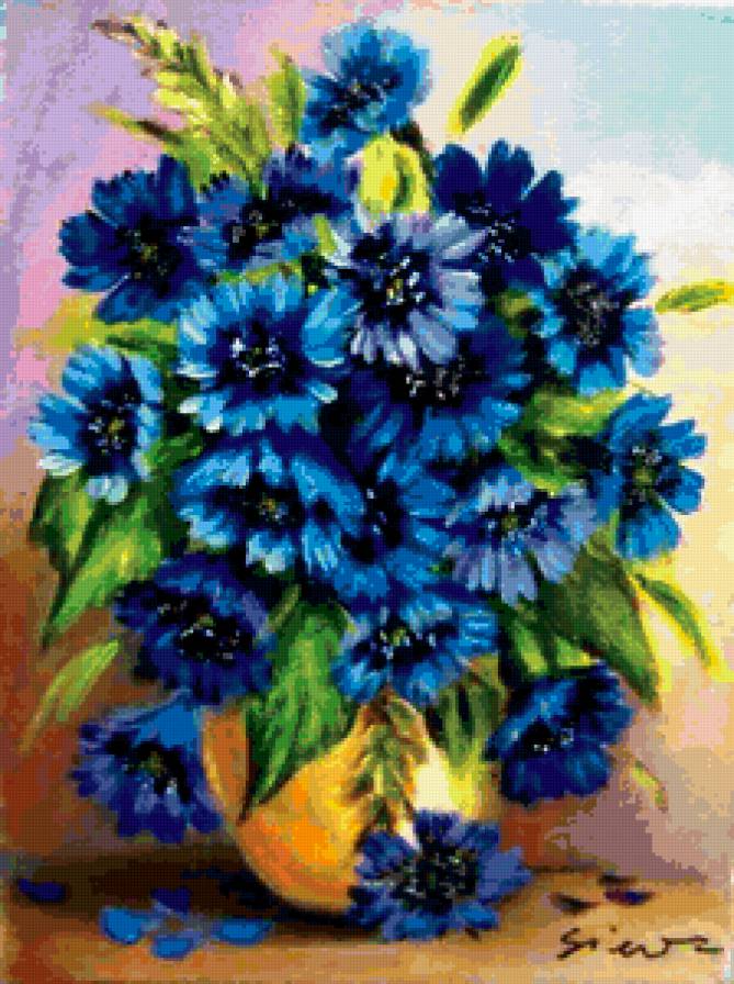 цветы - васильки, ваза - предпросмотр