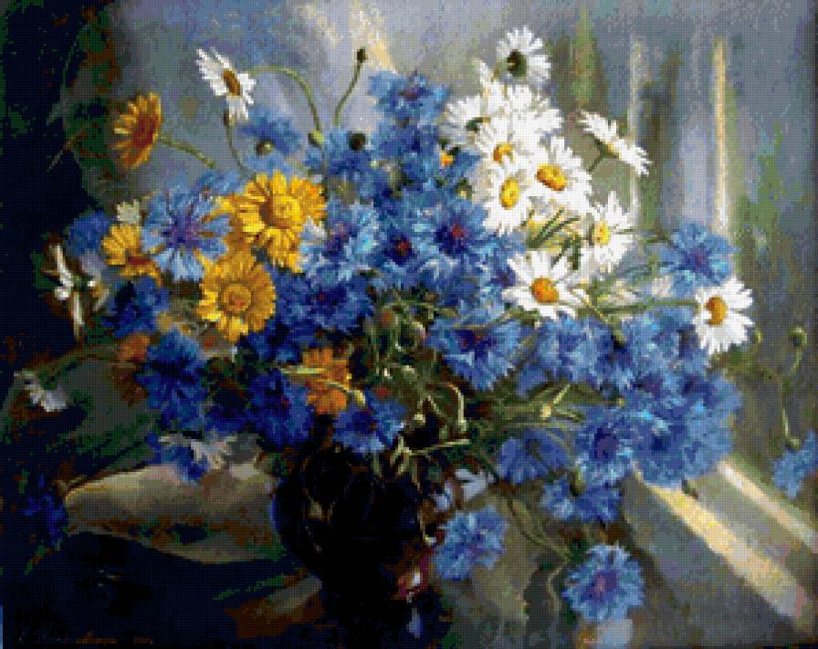 цветы - ромашки, васильки - предпросмотр