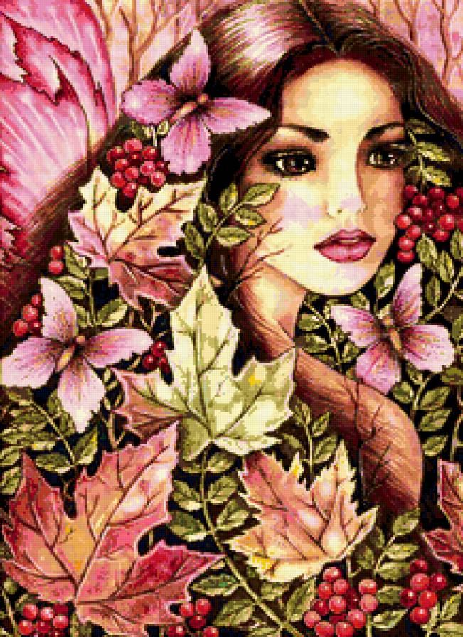 девушка - ягоды, осень, природа, образ, листья, портрет - предпросмотр