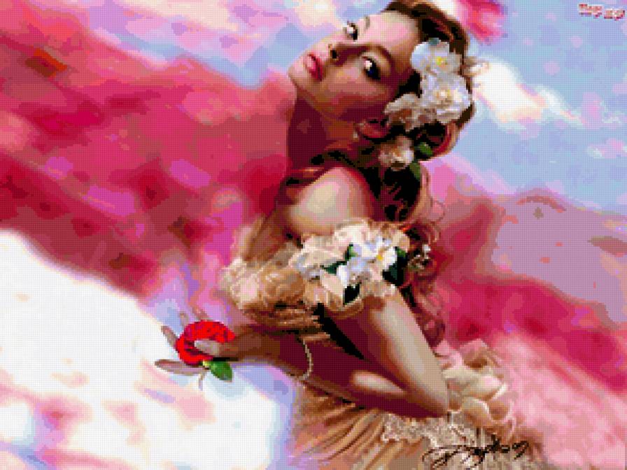 Девушка - роза, картина, живопись, цветок, девушка - предпросмотр