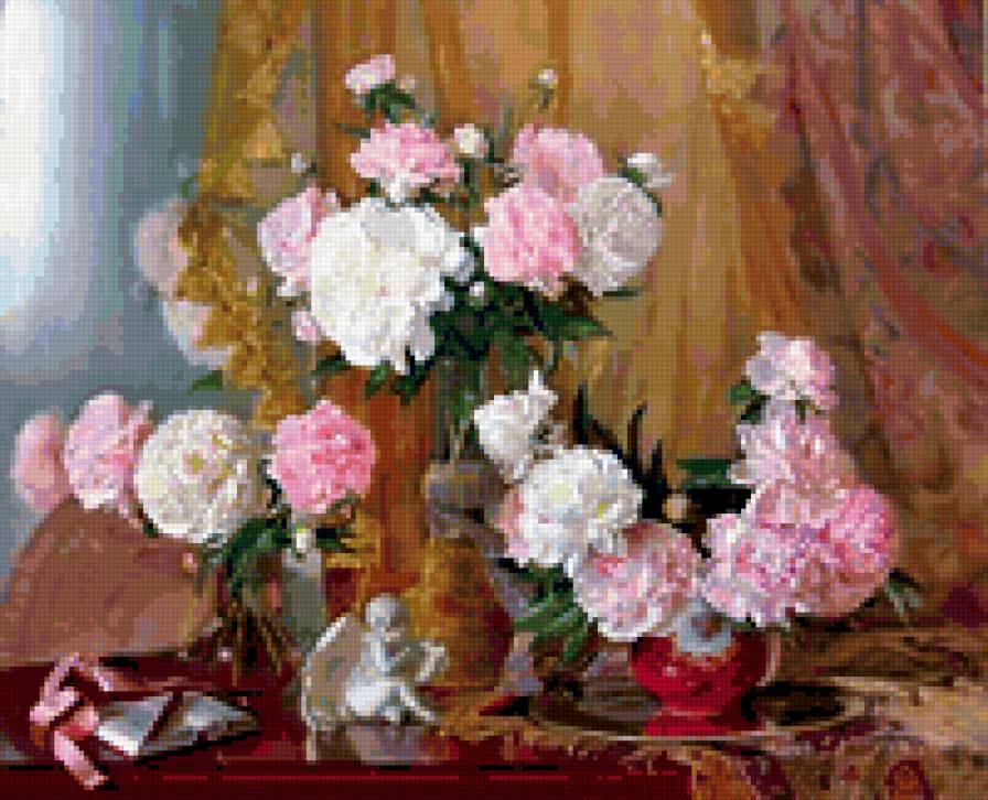 пионы на столе - картины - предпросмотр