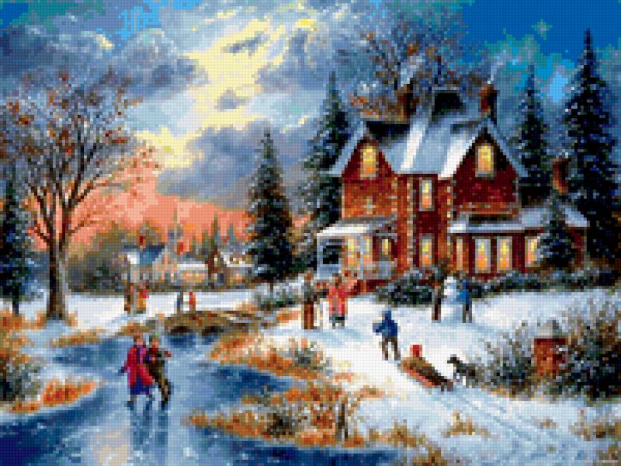 вечер, зима, катание на коньках - фентези - предпросмотр