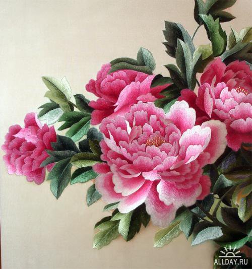 розовые пионы - китайская живопись - оригинал