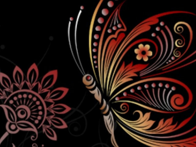 подушка "бабочка и цветок" - бабочка, цветы, орнамент, узор, подушка - оригинал