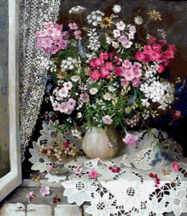 летний букет - цветы, окно, натюрморт, гвоздики - предпросмотр