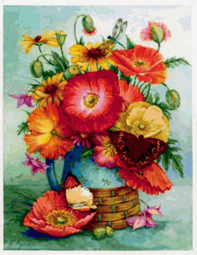 Букет - маки, бабочки, букет, цветы - предпросмотр