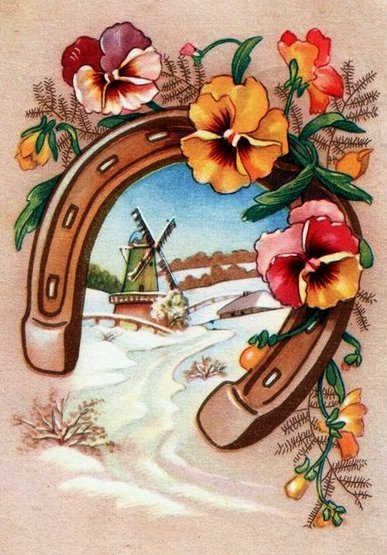 на счастье - цветы, подкова - оригинал