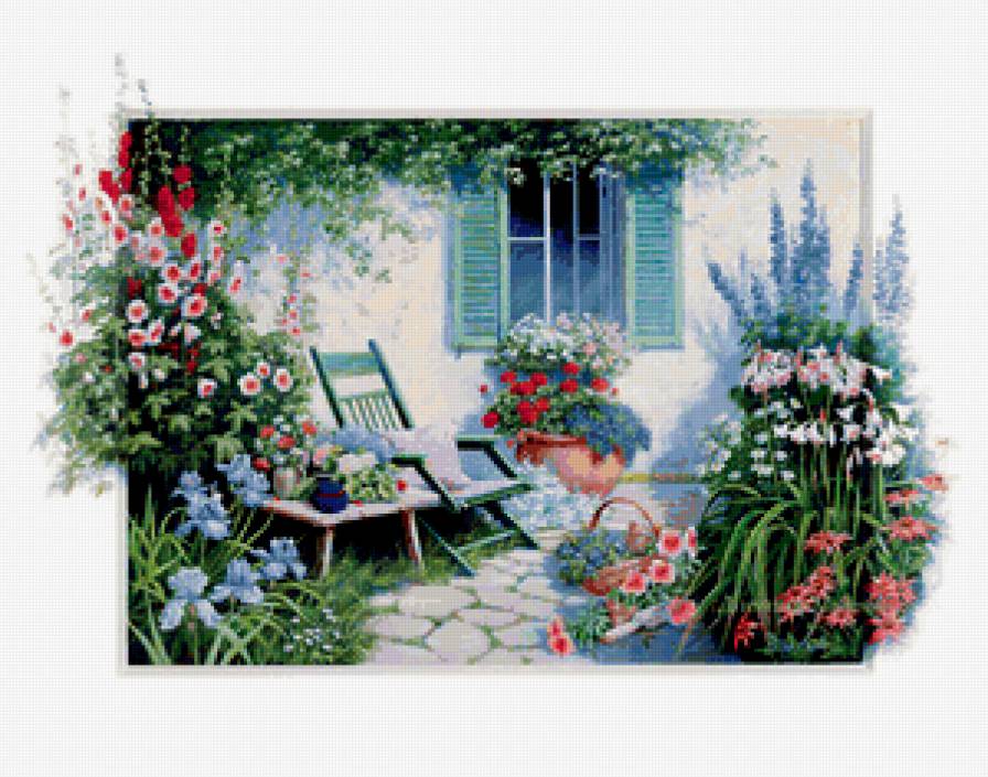 летний пейзаж - дом, цветы, лето - предпросмотр