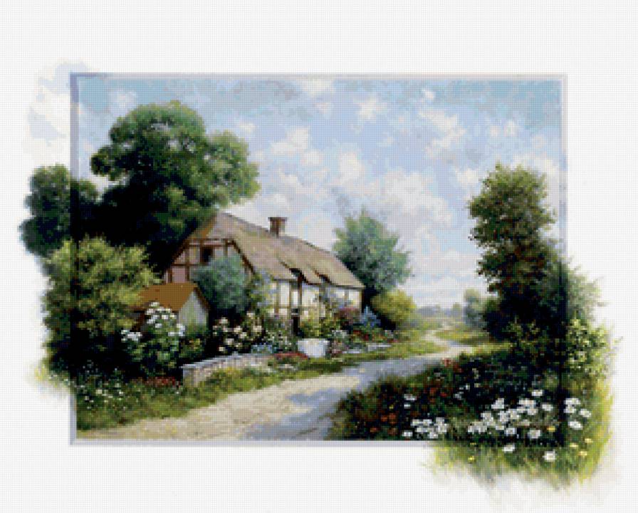 летний пейзаж - дорожка, лето, деревья, дом - предпросмотр