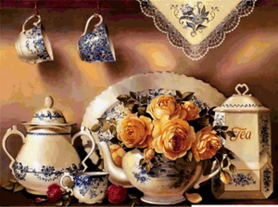 для кухни - цветы, посуда, розы - предпросмотр