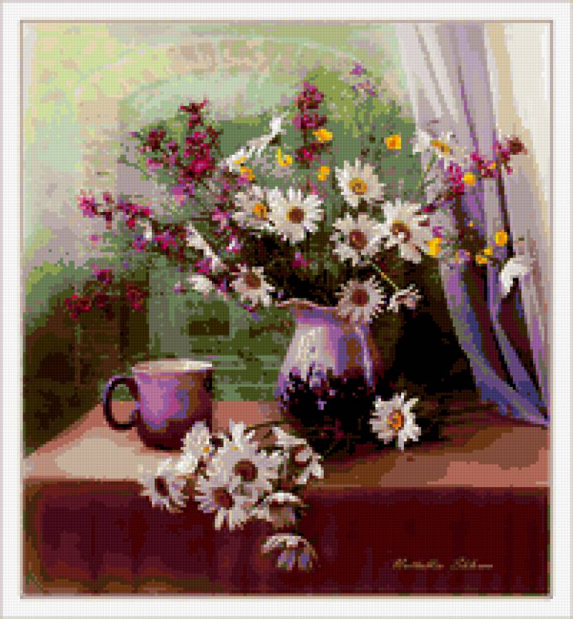 Натюрморт с полевыми цветами - цветы, натюрморт - предпросмотр