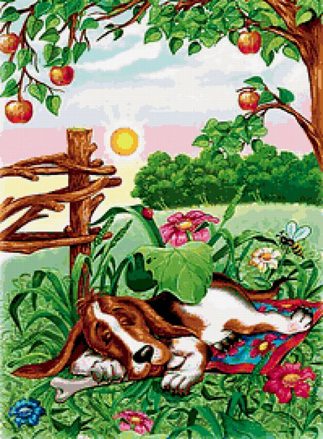 После вкусного обеда - собачка, сон, день, лето - предпросмотр