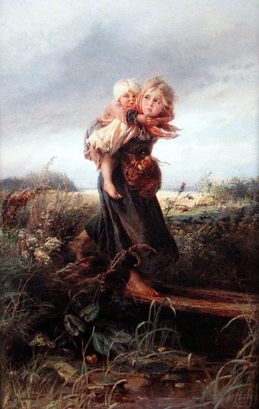 дети бегущие от грозы - картины - оригинал