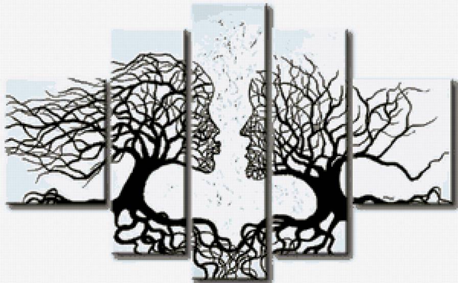 сплетенье судеб - монохром, полиптих, дерево жизни, он и она - предпросмотр