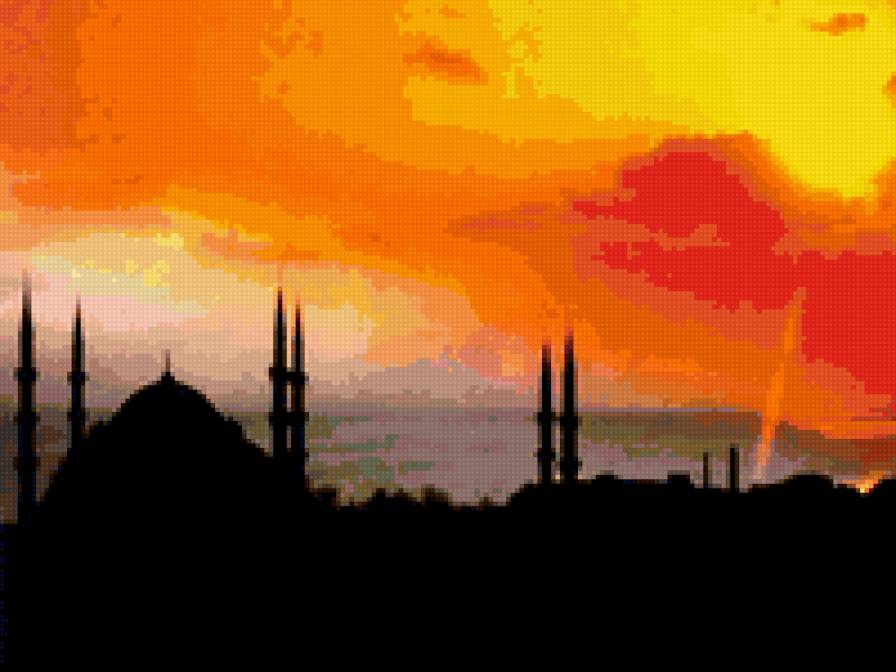 Закат - восток, мечеть, закат - предпросмотр