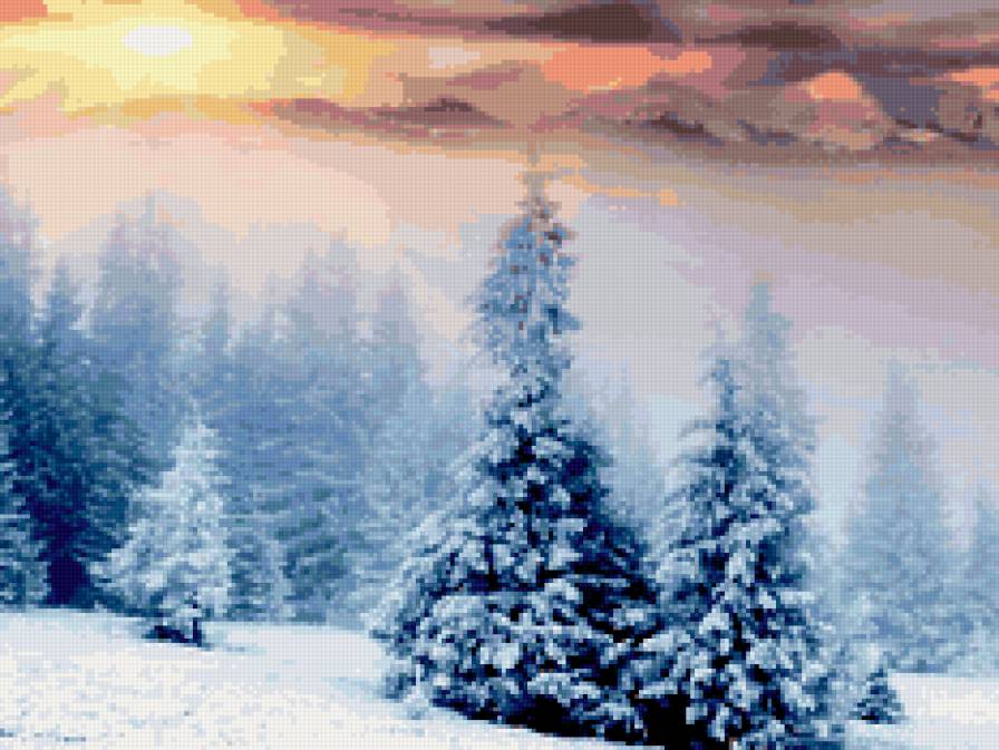 Закат в зимнем лесу - закат, лес, зима - предпросмотр