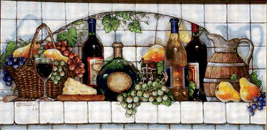 натюрморт для кухни - вино, фрукты - предпросмотр