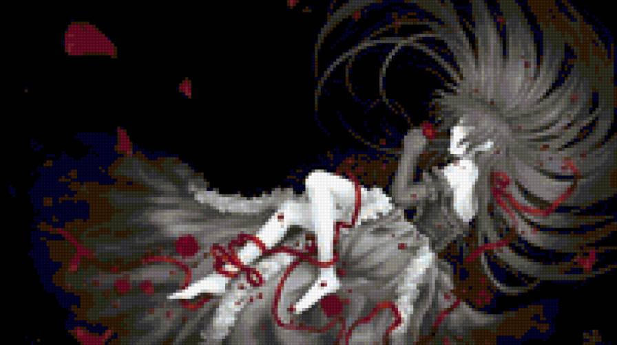 Алая лента и лепестки роз - лента, розы, аниме, анимэ - предпросмотр