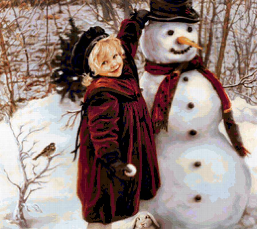 Снеговик - винтаж, детки, зима - предпросмотр