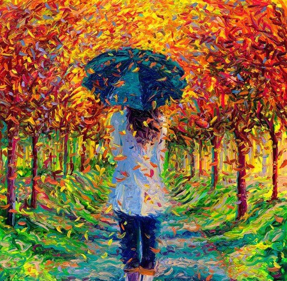 iris scott - зонт, лес, листья, осень, iris scott, парк, девушка - оригинал