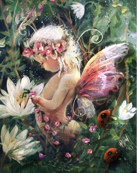 Цветочная поляна - цветы, ангелы - оригинал