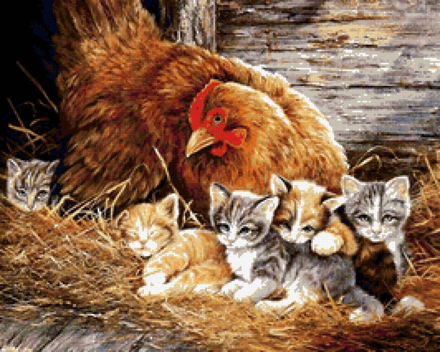 Подкидыши - пернатые, котята, картина - предпросмотр