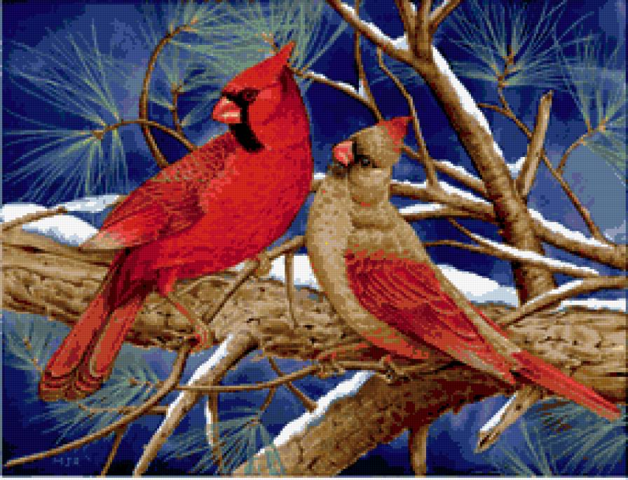 Диптих  "Он и Она" - на ветке, птичья бесседа, птички - предпросмотр