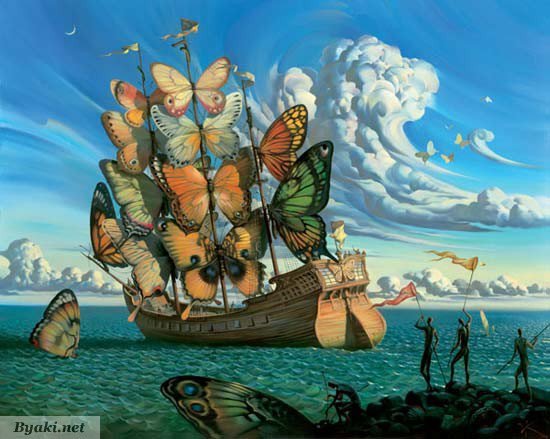 Диптих  "Паруса" - паруса, берег, бабочки, море, корабль - оригинал