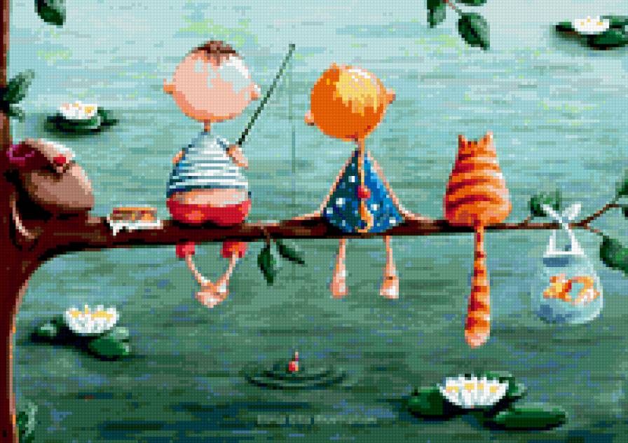 у воды - вода, люди, цветы, кот, пара, рыба - предпросмотр