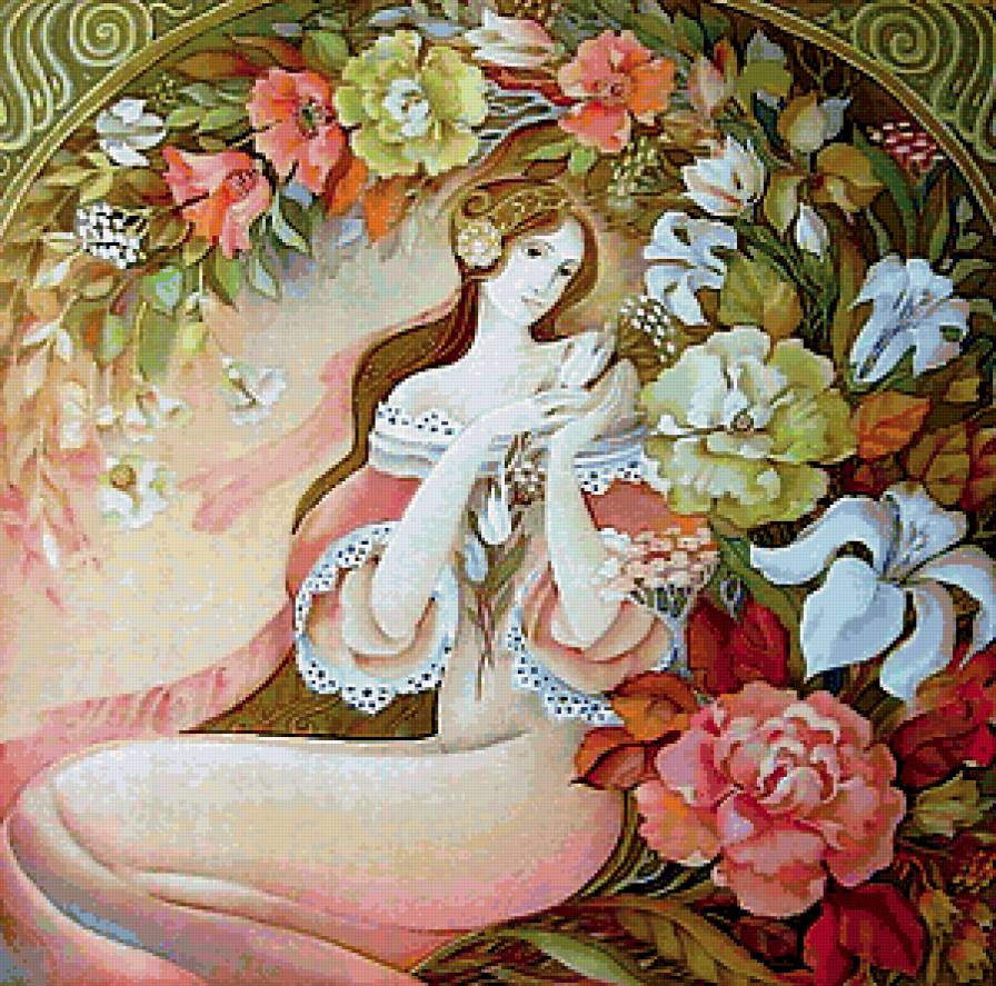 Среди цветов - цветы, сад, девушка - предпросмотр