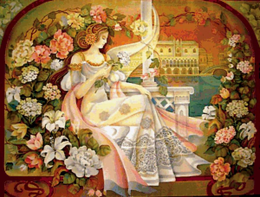 Среди цветов - сад, девушка, цветы - предпросмотр