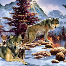 Схема вышивки «семья волков»