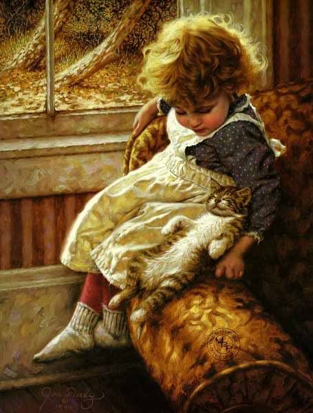 Друзья - девочка, котенок - оригинал