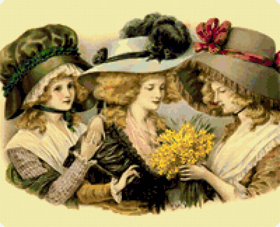 Три грации или Дами в капелюшках - люди открытки женщины - предпросмотр