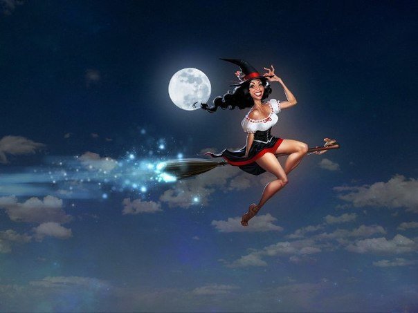 На метле - метла, луна, женщина, ночь, ведьма - оригинал