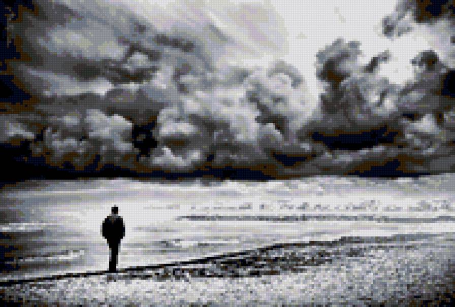 Одиночество на уровне моря. - человек, море, небо, пейзаж, фото - предпросмотр
