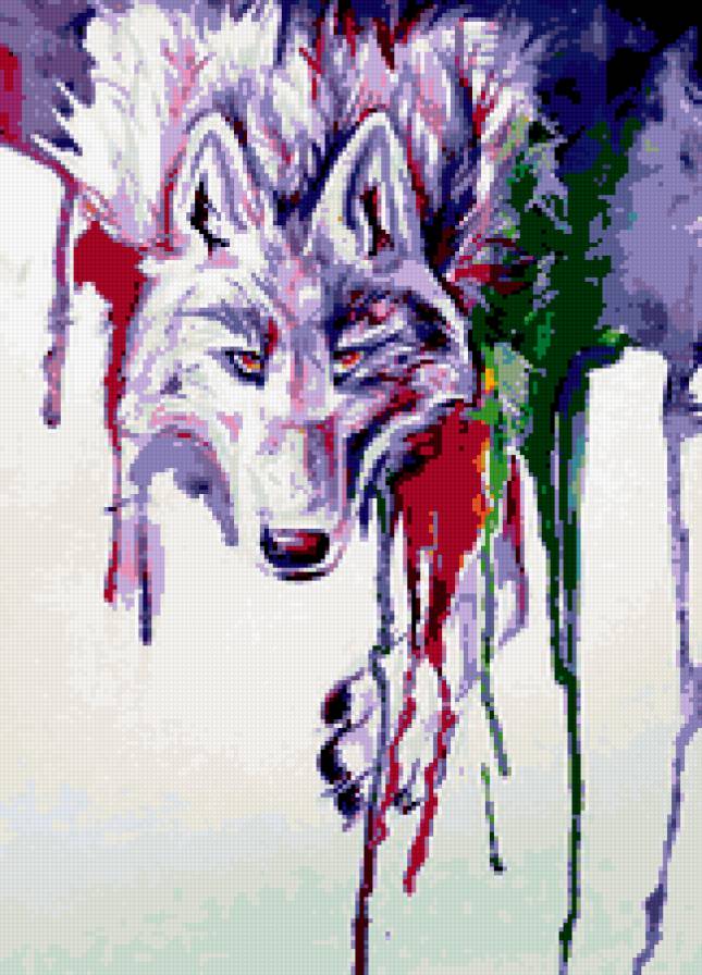 Волк. - принт, абстракция, на одежду, животные, краски - предпросмотр