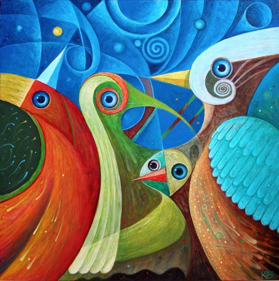 Серия: Яркая подушка. ПтичкИ! - абстракция, подушка, птица - оригинал