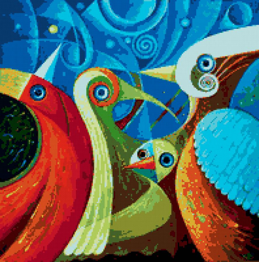 Серия: Яркая подушка. ПтичкИ! - подушка, абстракция, птица - предпросмотр