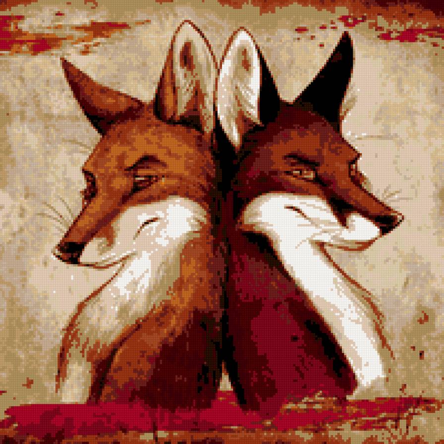 Лисья пара. - лиса, подушка, животные - предпросмотр